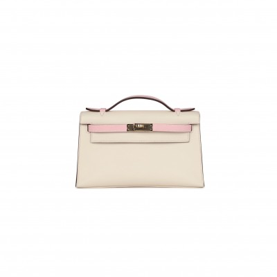 HERMÈS MASTER KELLY POCHETTE NATA AND ROSE SAKURA SWIFT (22*14*7cm) 
